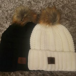 Womens winter beanies with fur poms